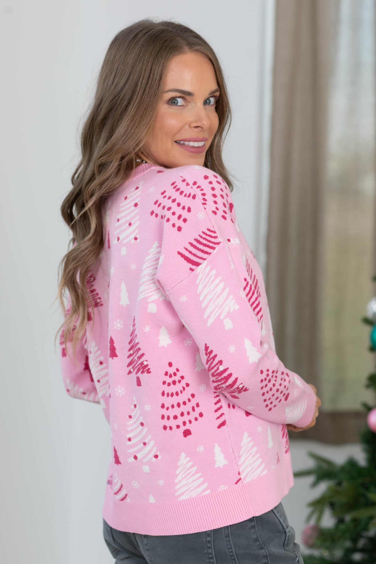 Staccato Christmas Tree Print Pullover Sweater