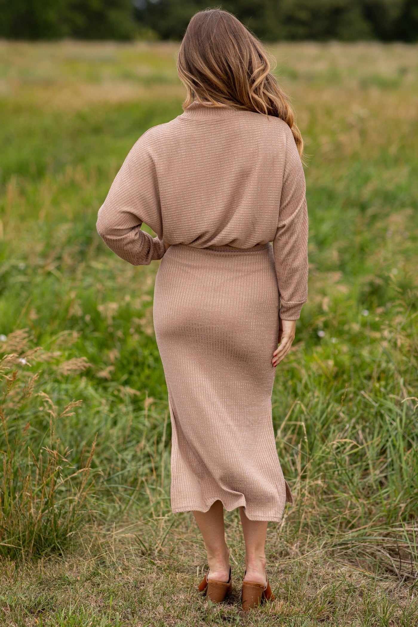 Mocha Ribbed Mock Neck Sweater Dress - Filly Flair