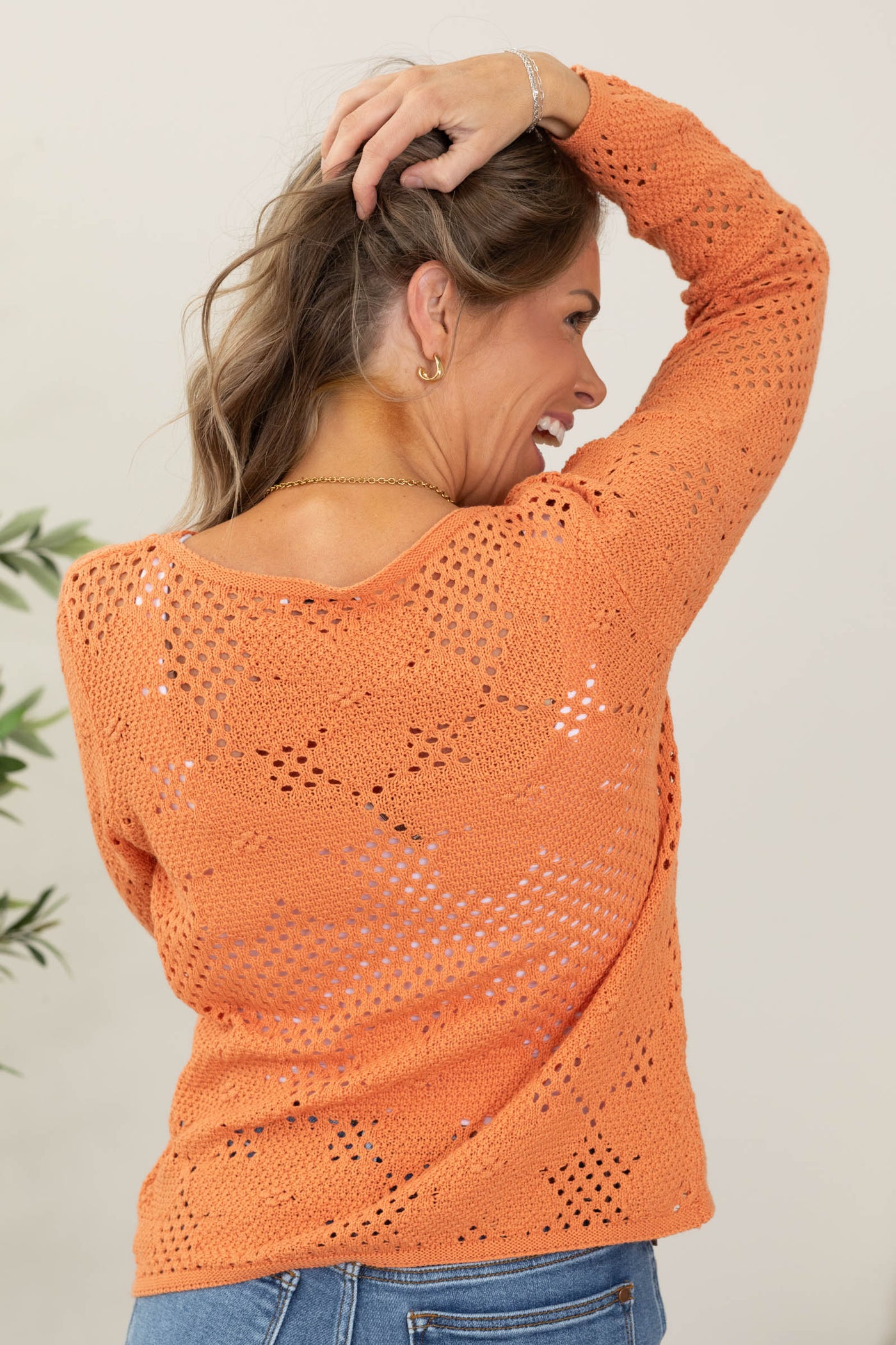 Staccato Orange Flower Crochet Sweater Top- 100% Cotton