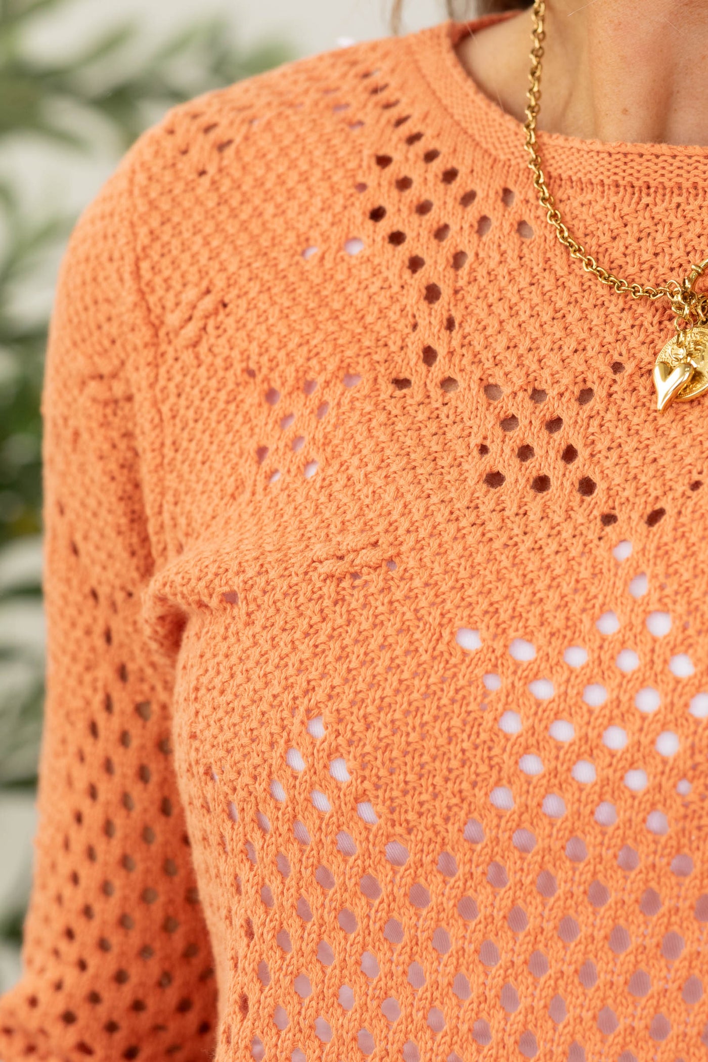 Staccato Orange Flower Crochet Sweater Top- 100% Cotton