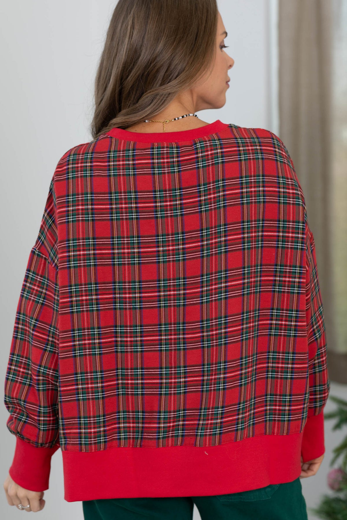 Merry Plaid Sherpa Applique Pullover Sweatshirt