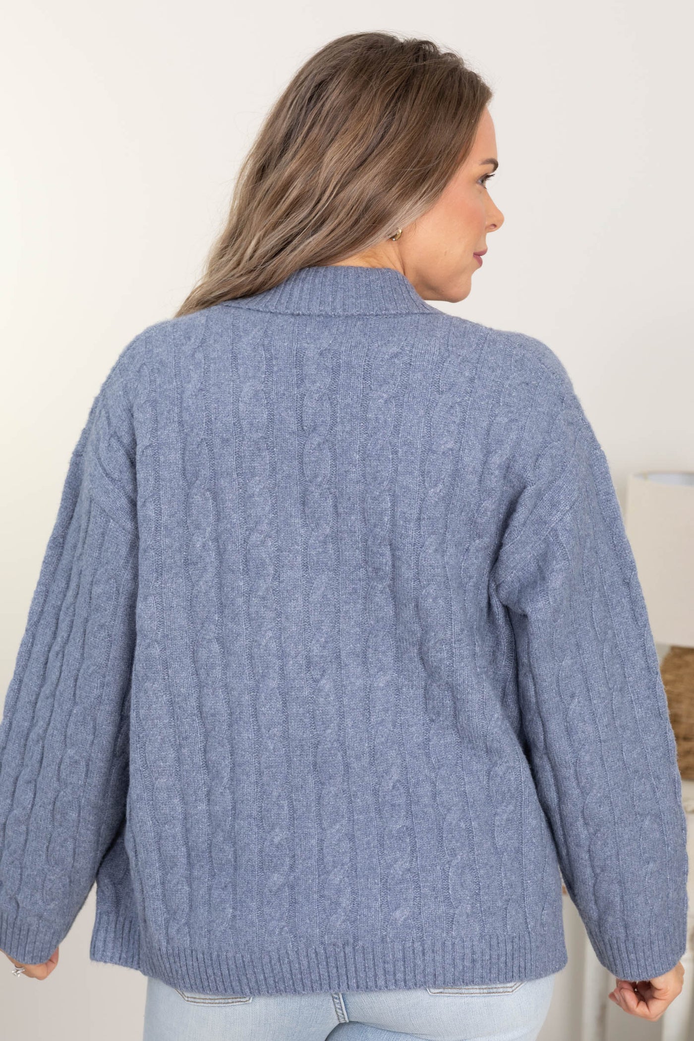 Blue Double Breast Button Cable Sweater Cardigan