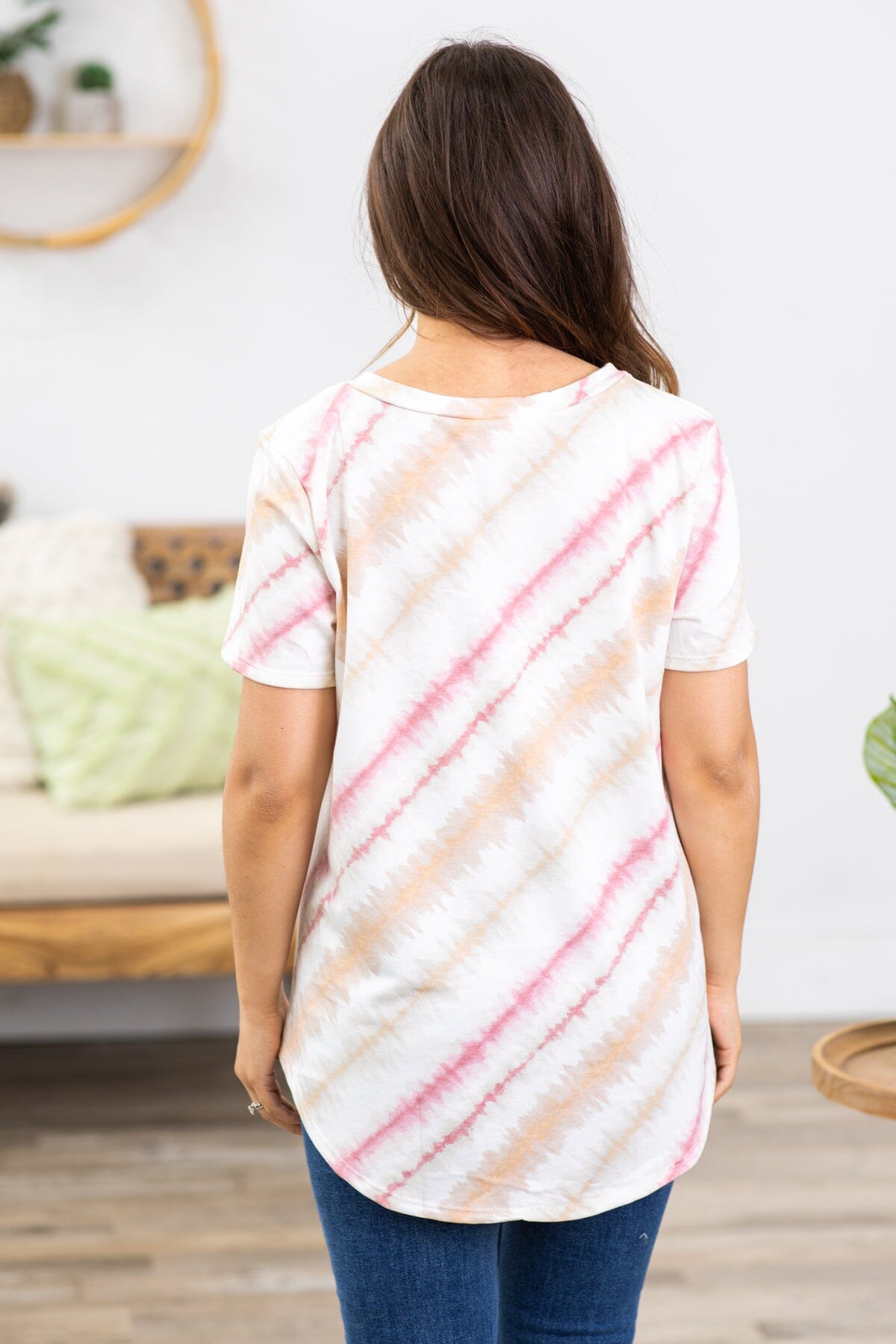 Pink and Tan Stripe Tie Dye Top - Filly Flair