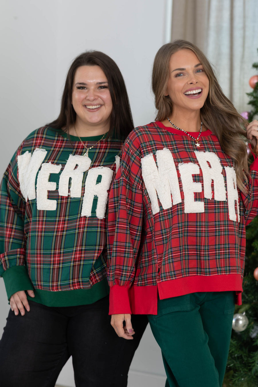 Merry Plaid Sherpa Applique Pullover Sweatshirt