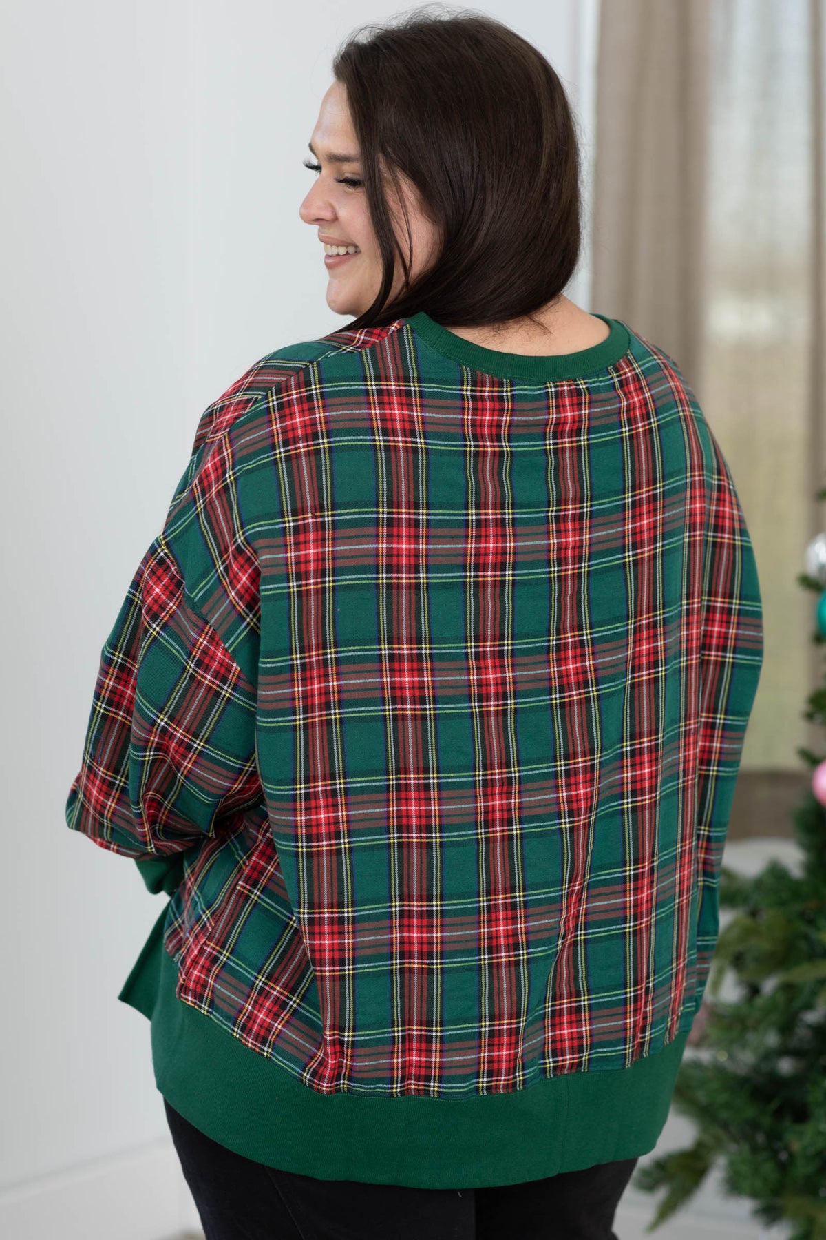 Merry Plaid Sherpa Applique Pullover Sweatshirt