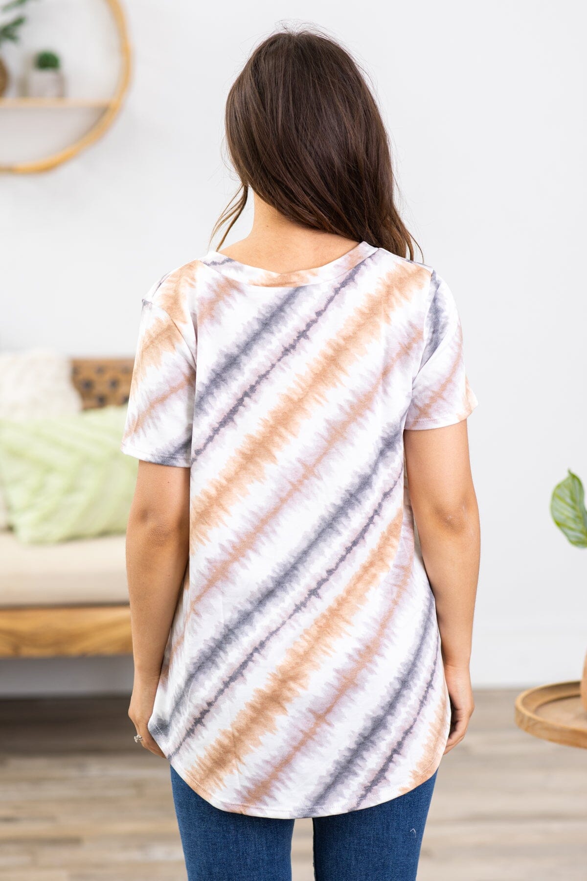 Graphite and Camel Stripe Tie Dye Top - Filly Flair