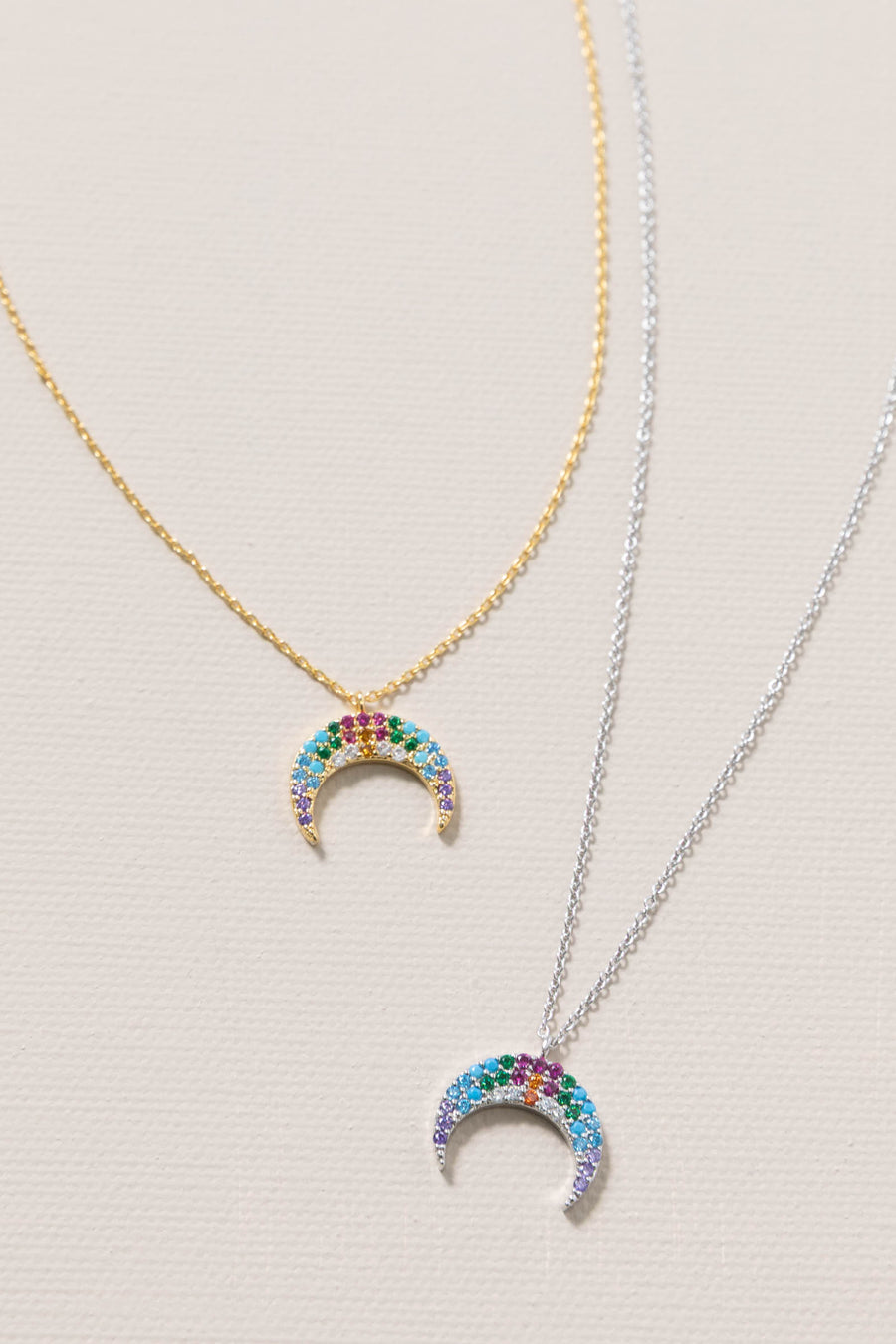 Celestial Pave CZ Crescent Moon Necklaces