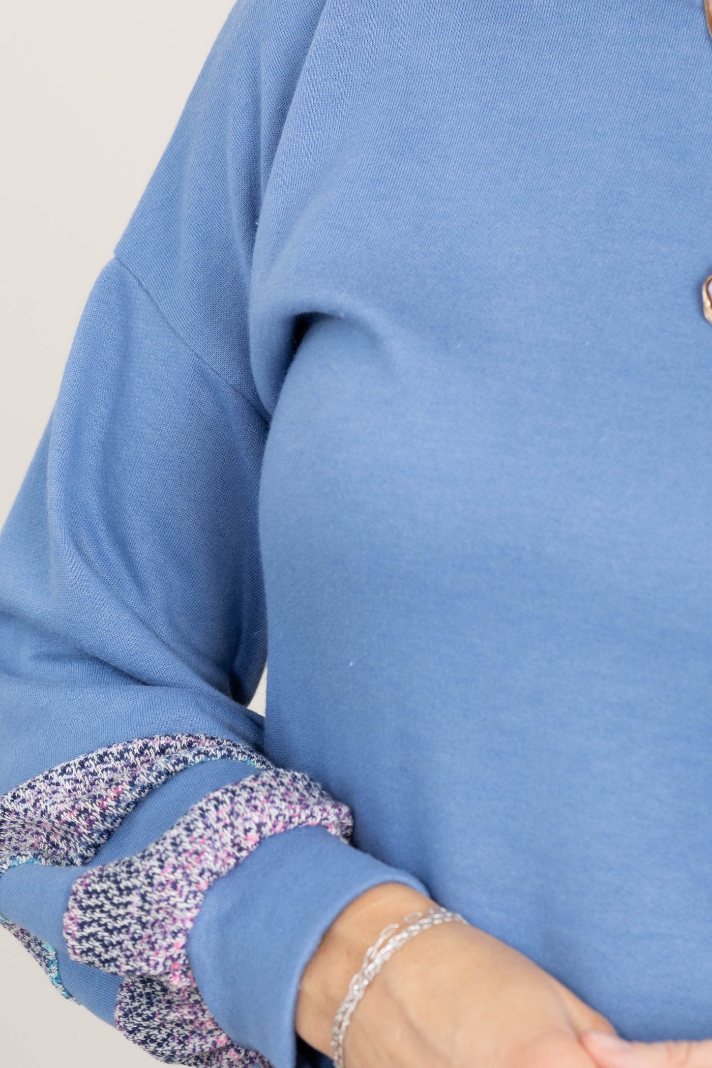 Cornflower French Terry Sweatshirt With Breezy Detail