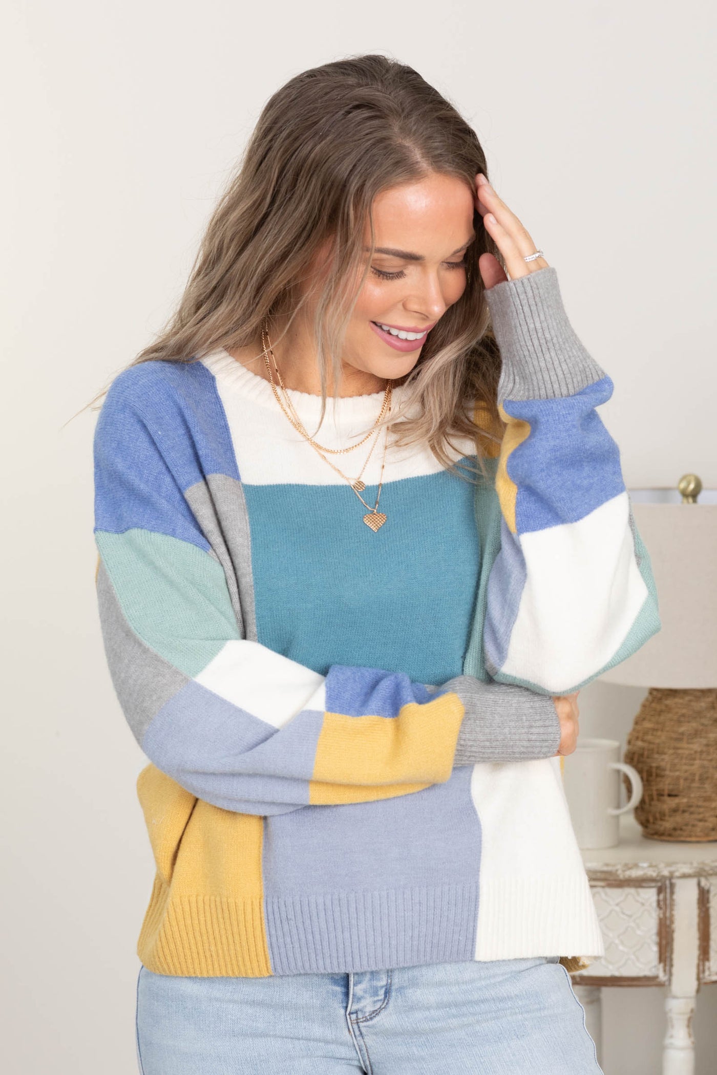 Teal Multicolor Colorblock Sweater