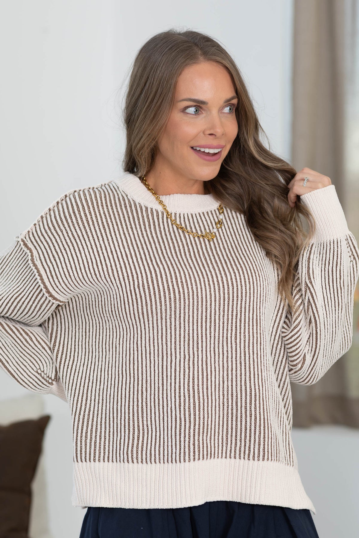 Two Tone Ribbed Soft Sweater