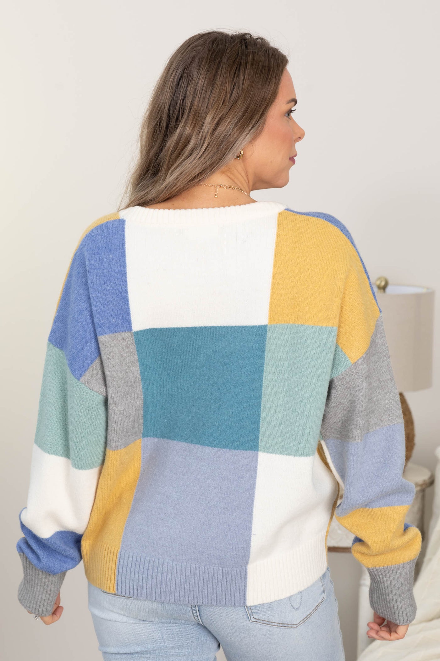 Teal Multicolor Colorblock Sweater