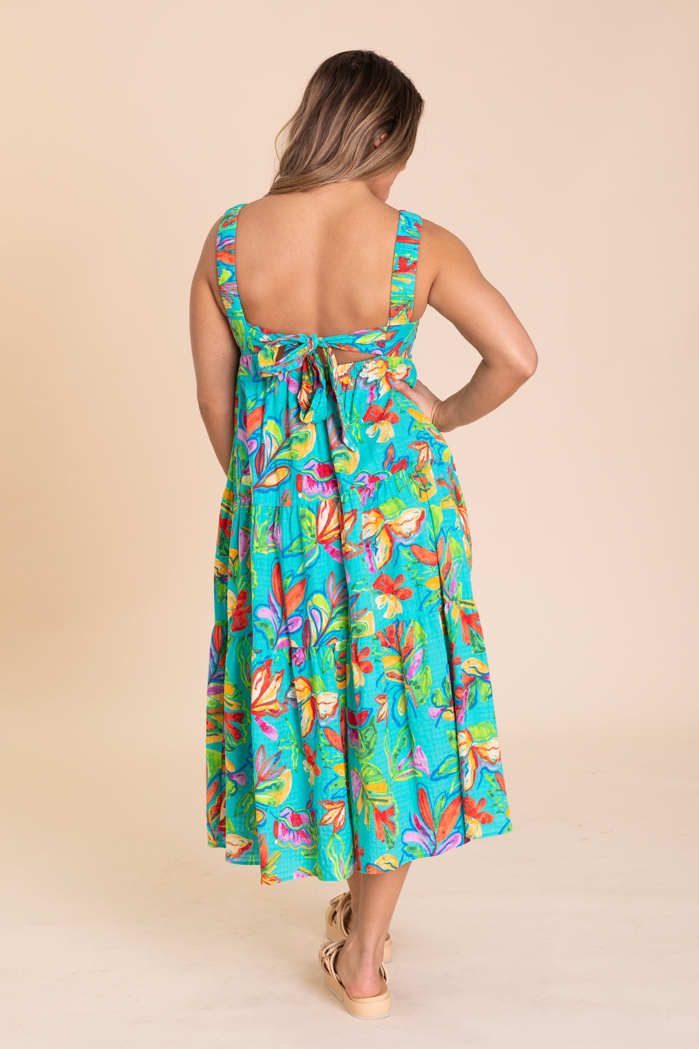 Aqua Green Printed Cotton Tiered Maxi Dress Aqua Green Printed Cotton Tiered Maxi Dress