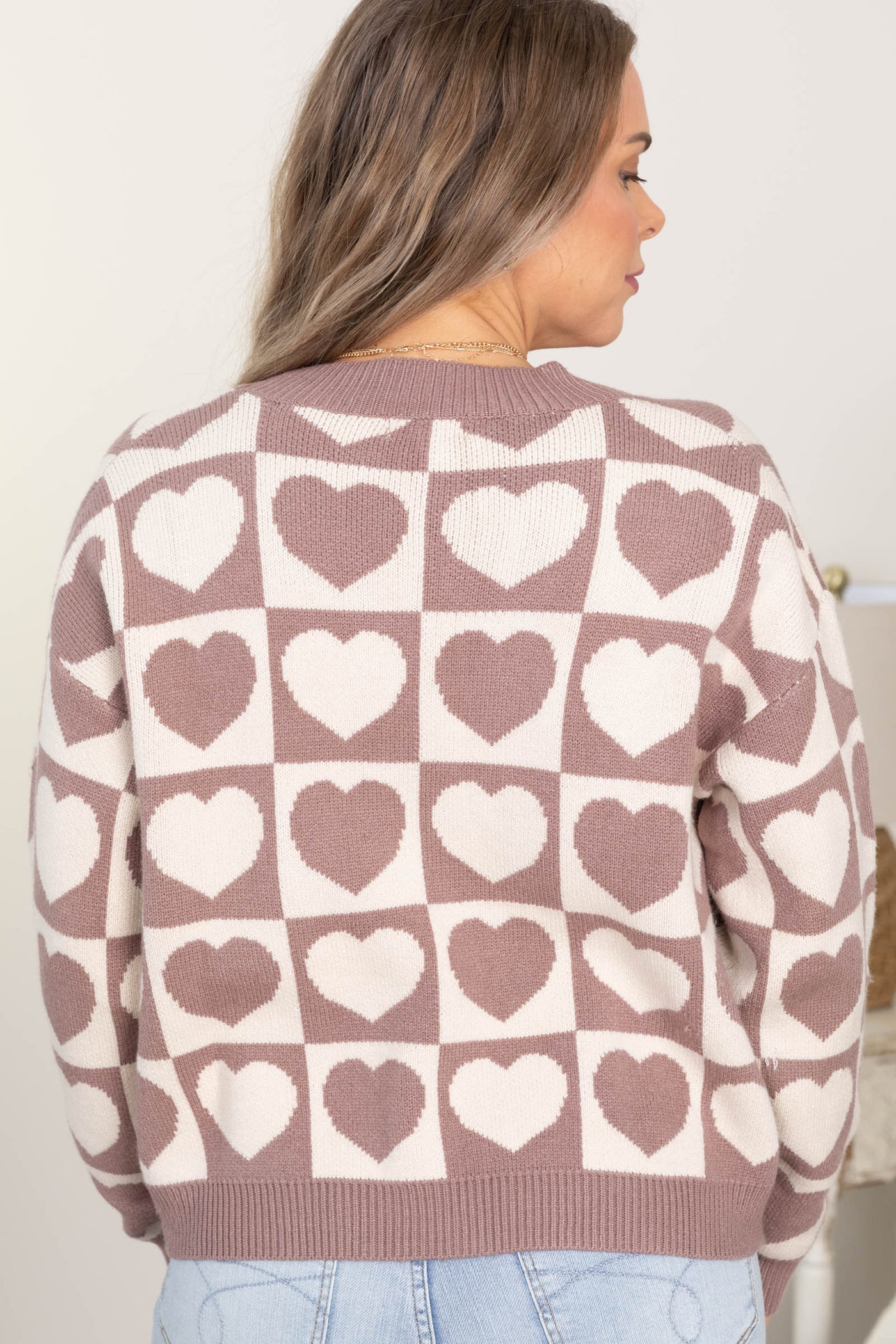 Mocha Checkered Hearts Cardigan