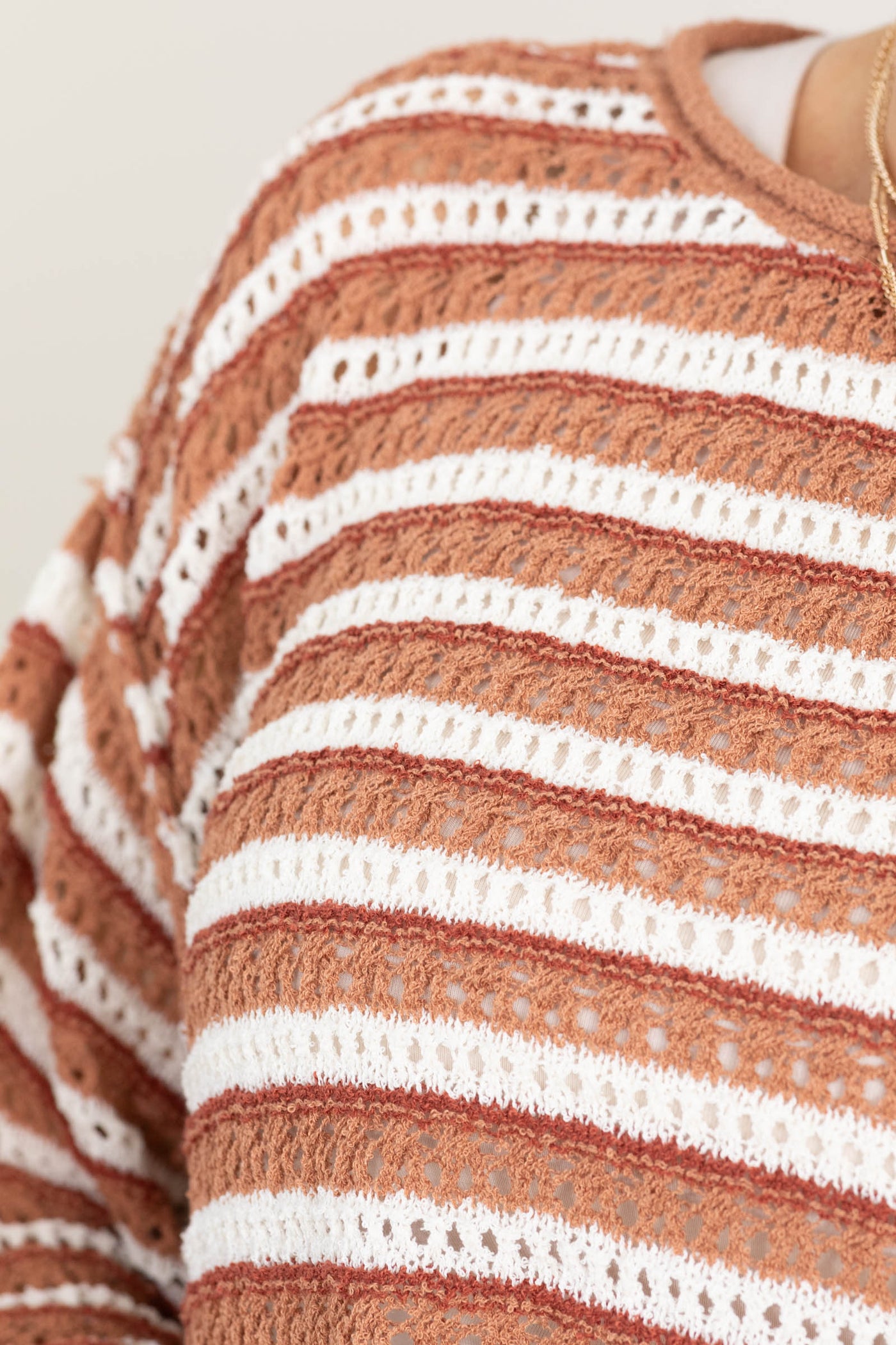 Sienna Striped Crochet Knit Long Sleeve Sweater