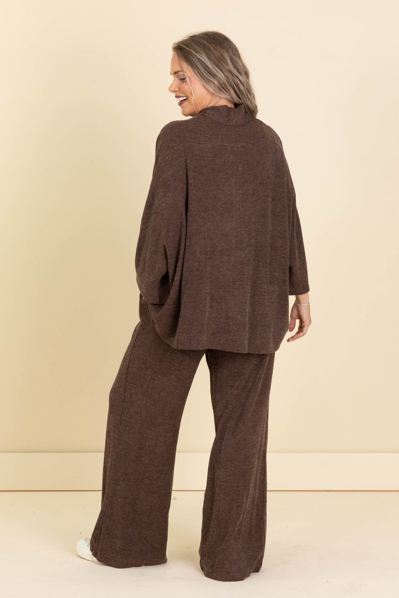 Brown Soft Twist Front Top With Pants Set