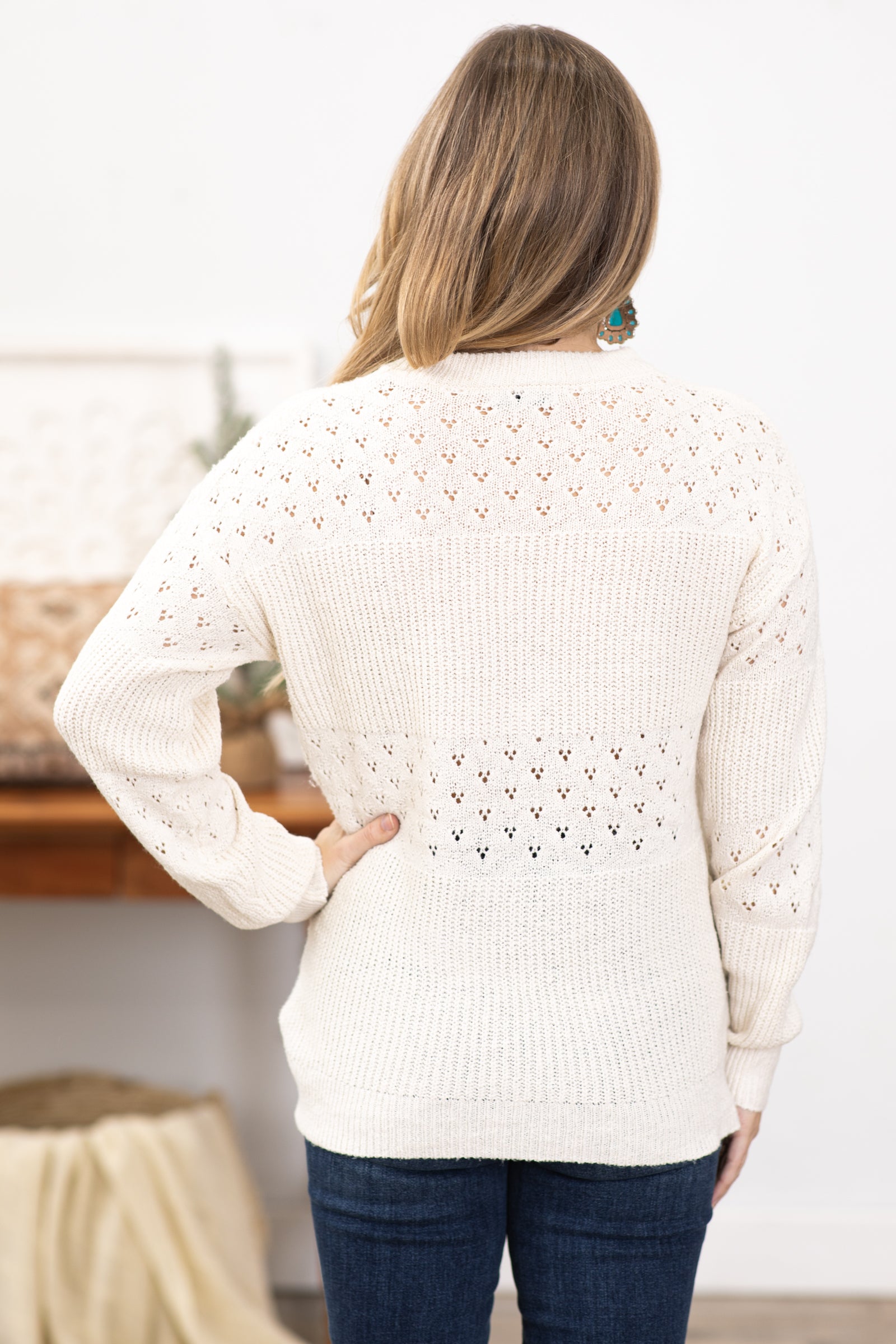 Ivory Sweater With Pointelle Detail