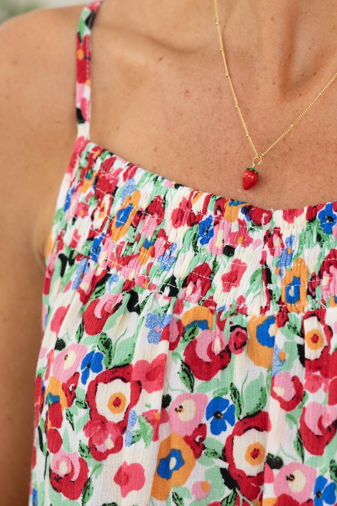 Staccato Red Smocked Chest Floral Tank Top