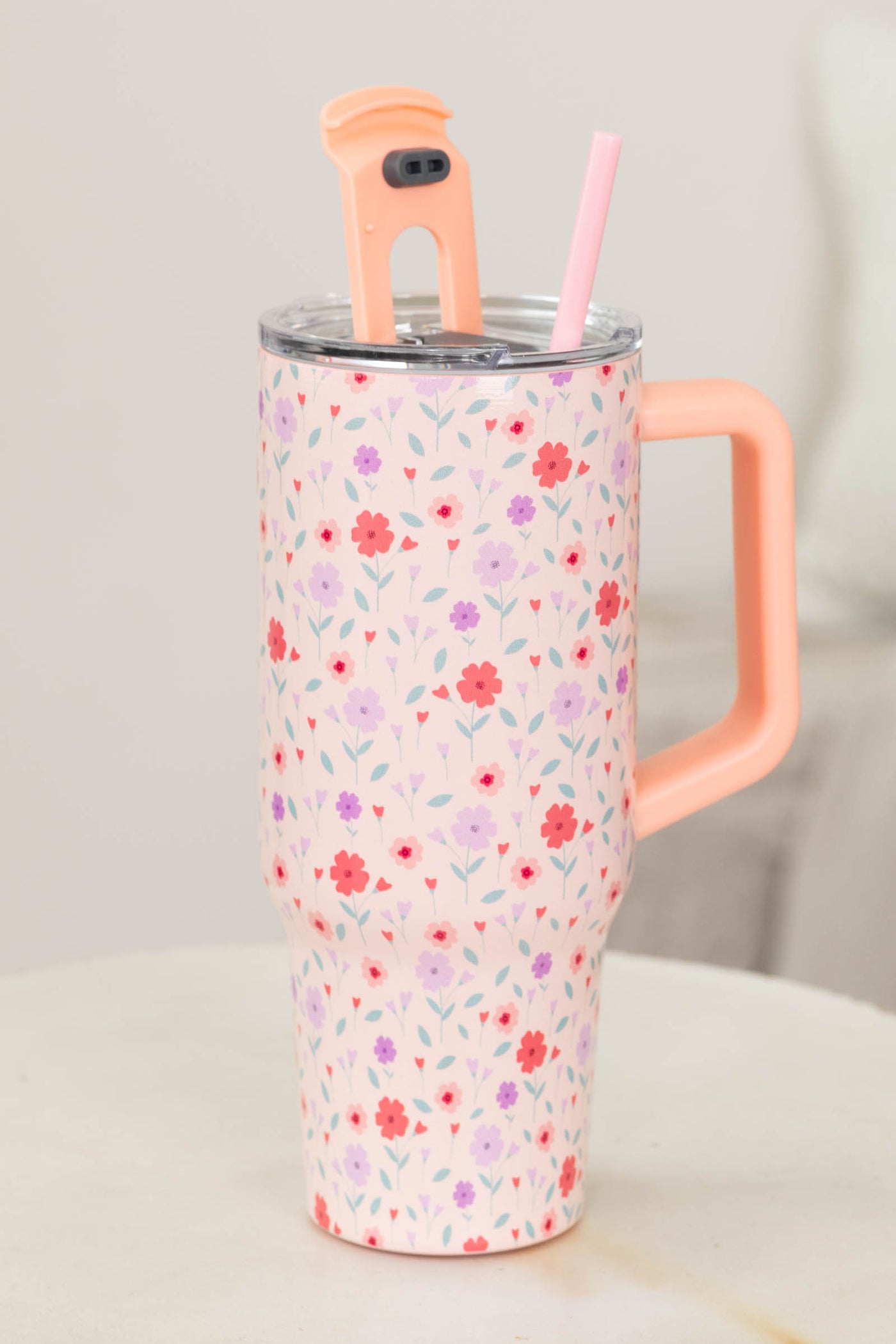 Peach & Purple Flowers Printed 40oz Tumbler