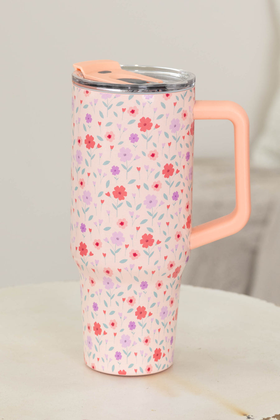 Peach & Purple Flowers Printed 40oz Tumbler
