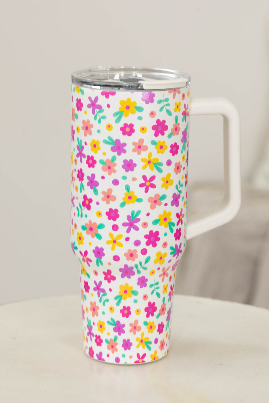 Off White Multicolor Flowers Printed 40oz Tumbler