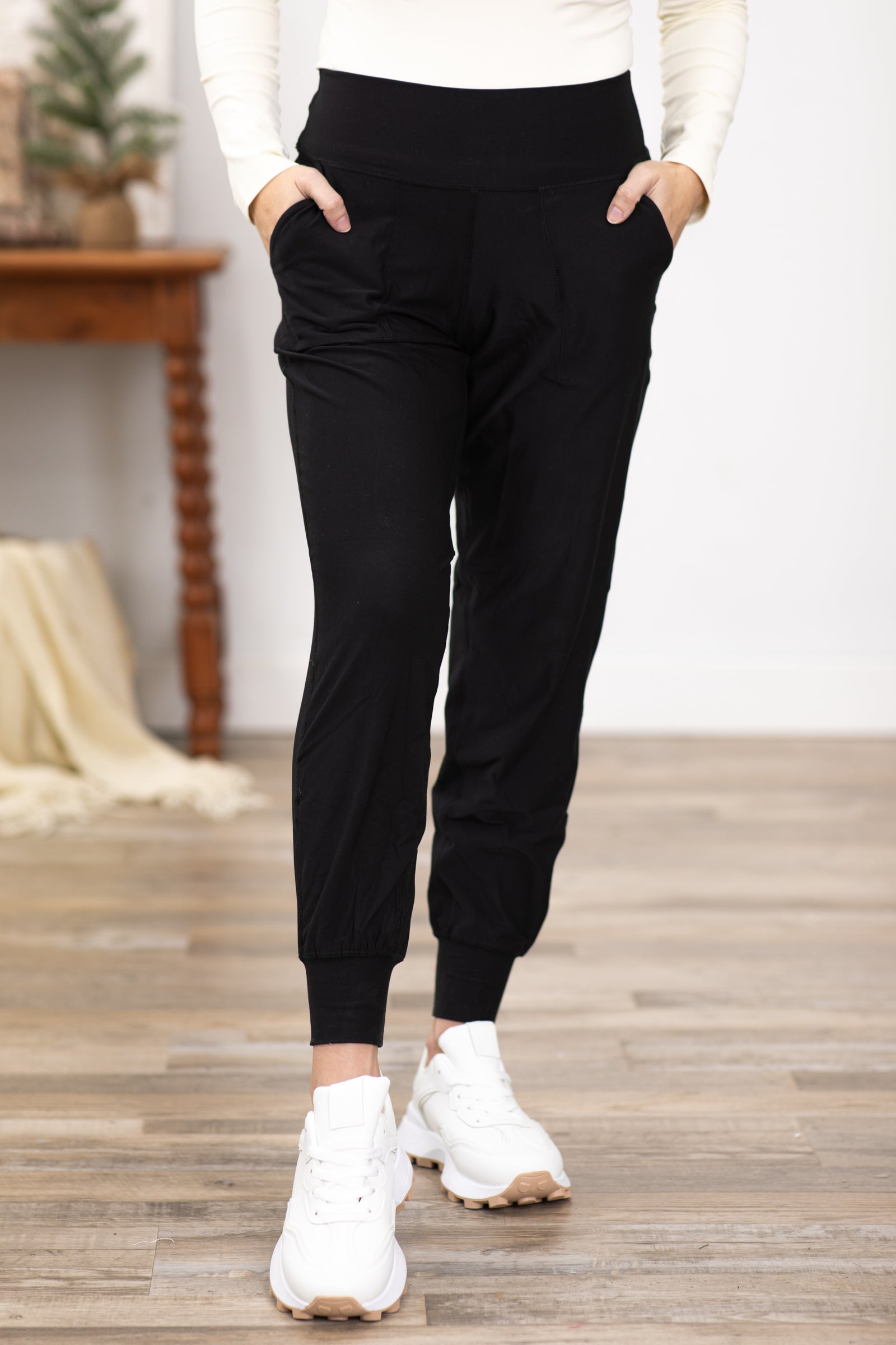Black Joggers With Back Phone Pocket
