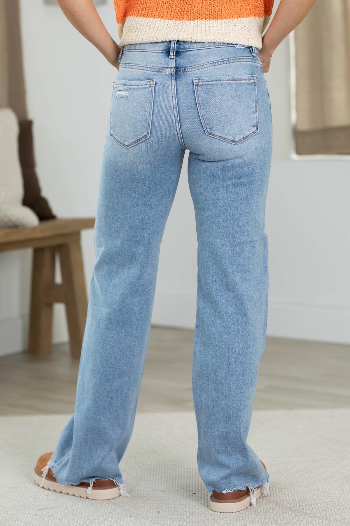 Risen Tummy Control Mid Rise Raw Hem Jean