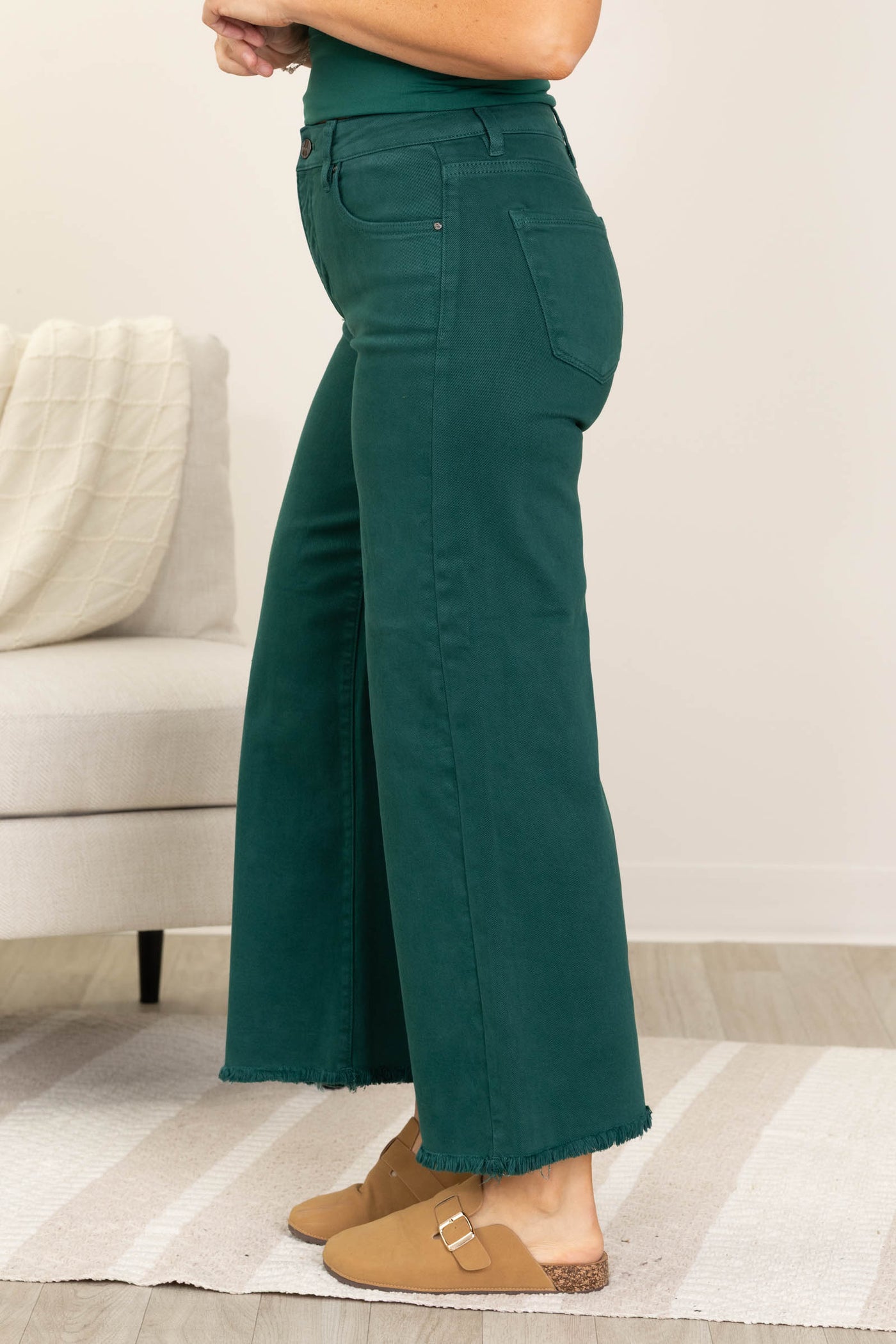 Risen Hunter Green Tummy Control Crop Wide Leg
