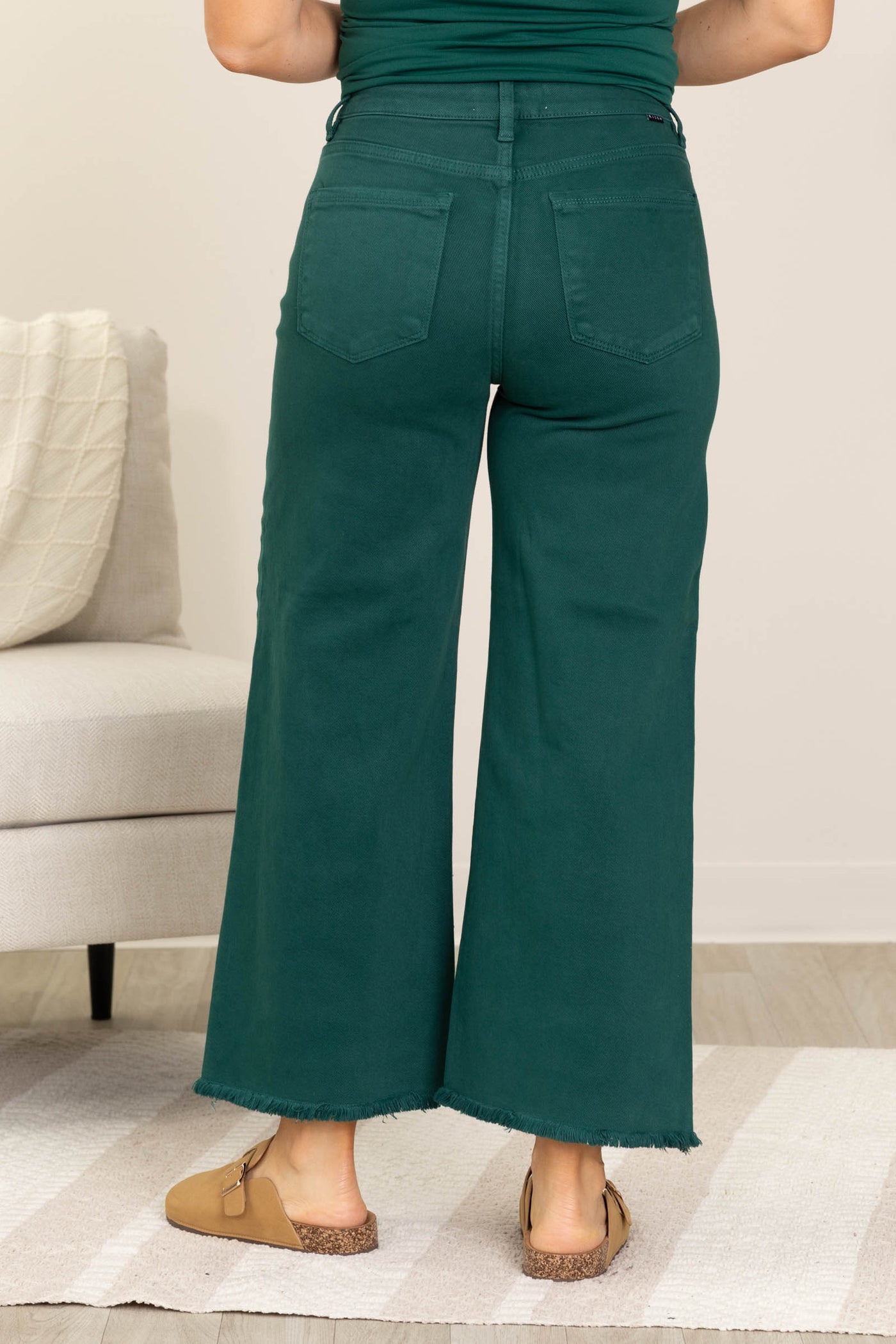 Risen Hunter Green Tummy Control Crop Wide Leg