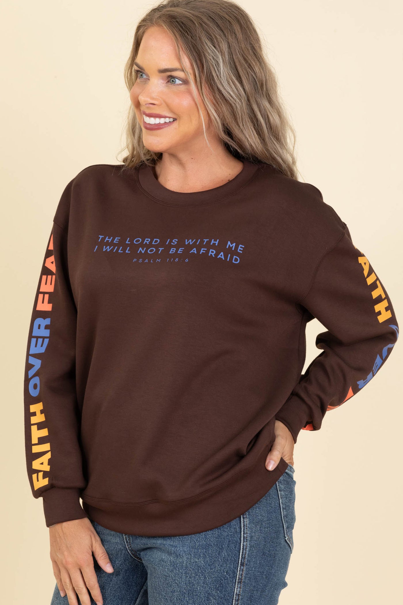 Brown Faith Over Fear Graphic Sweatshirt
