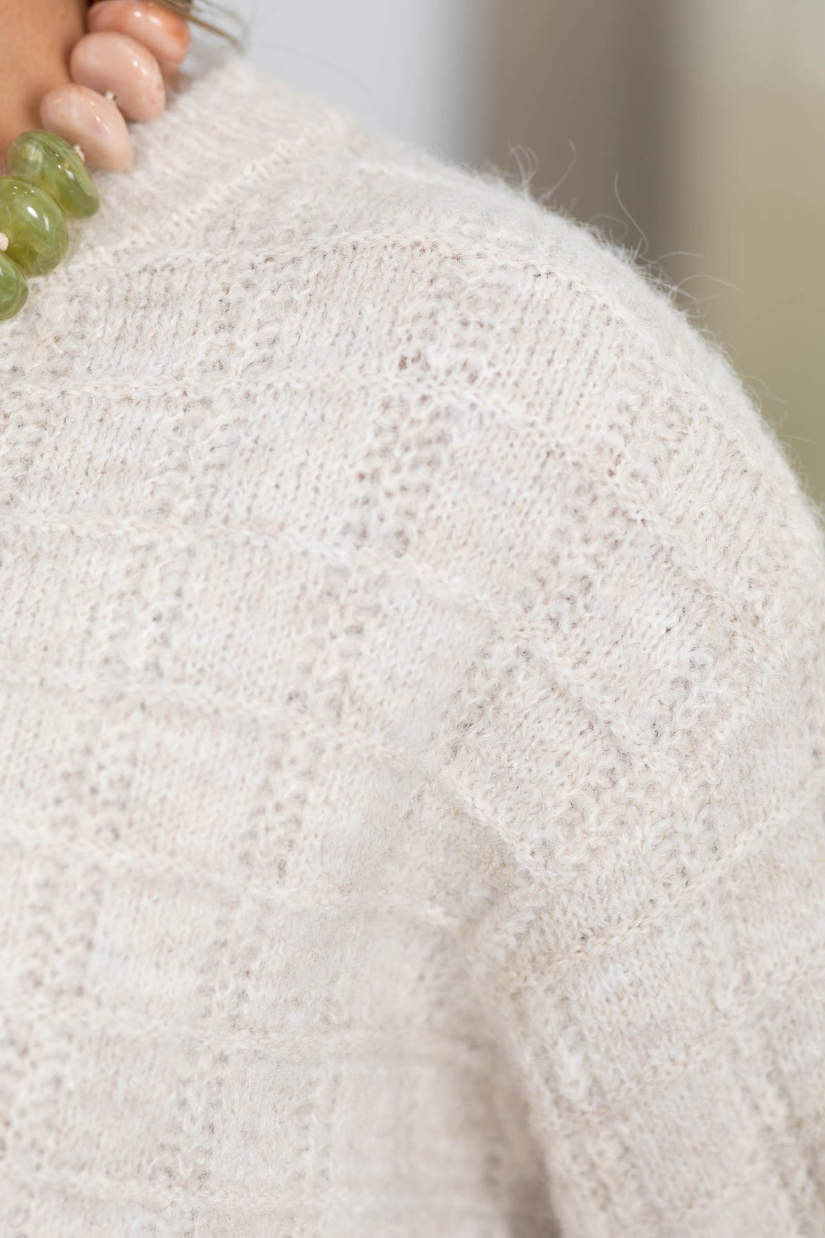 Oatmeal Grid Textured Knit Sweater