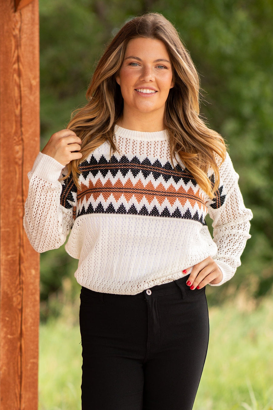 Ivory Multicolor Aztec Lightweight Sweater - Filly Flair