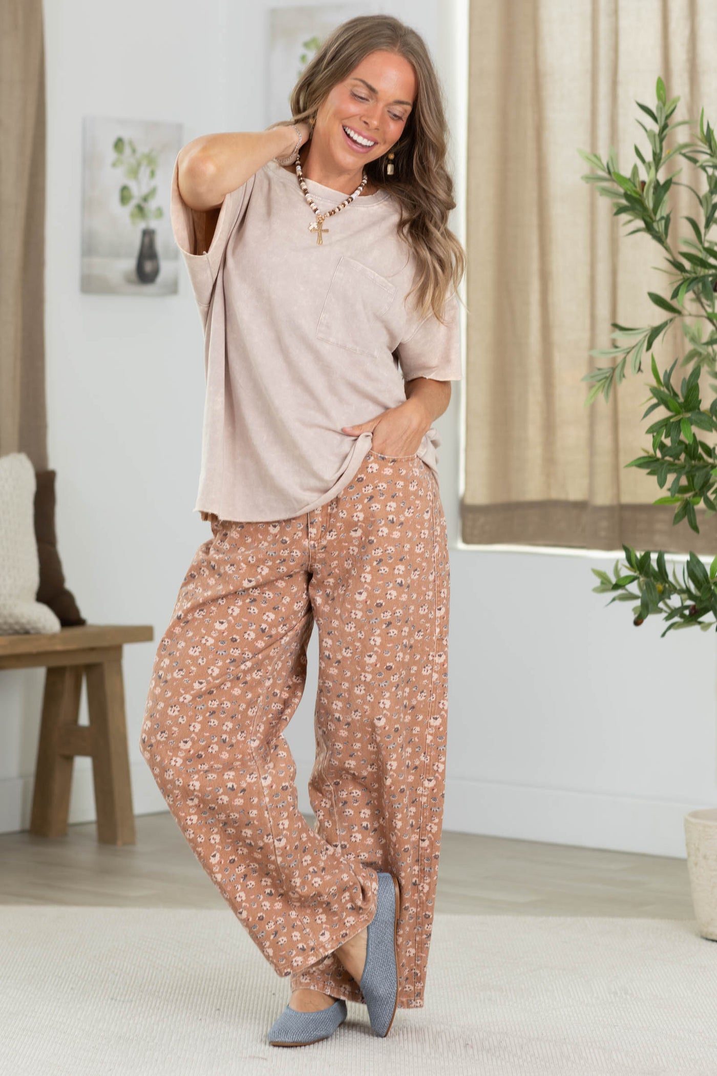 French Terry Washed Drop Shoulder Raw Edge Top