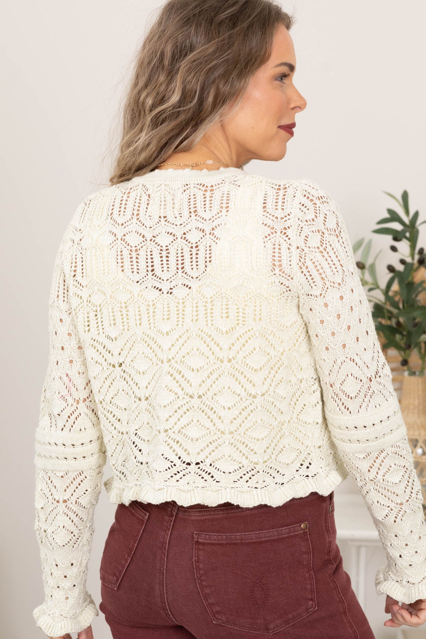 Cream Luxe Knitted Buttons Ruffle Cardigan