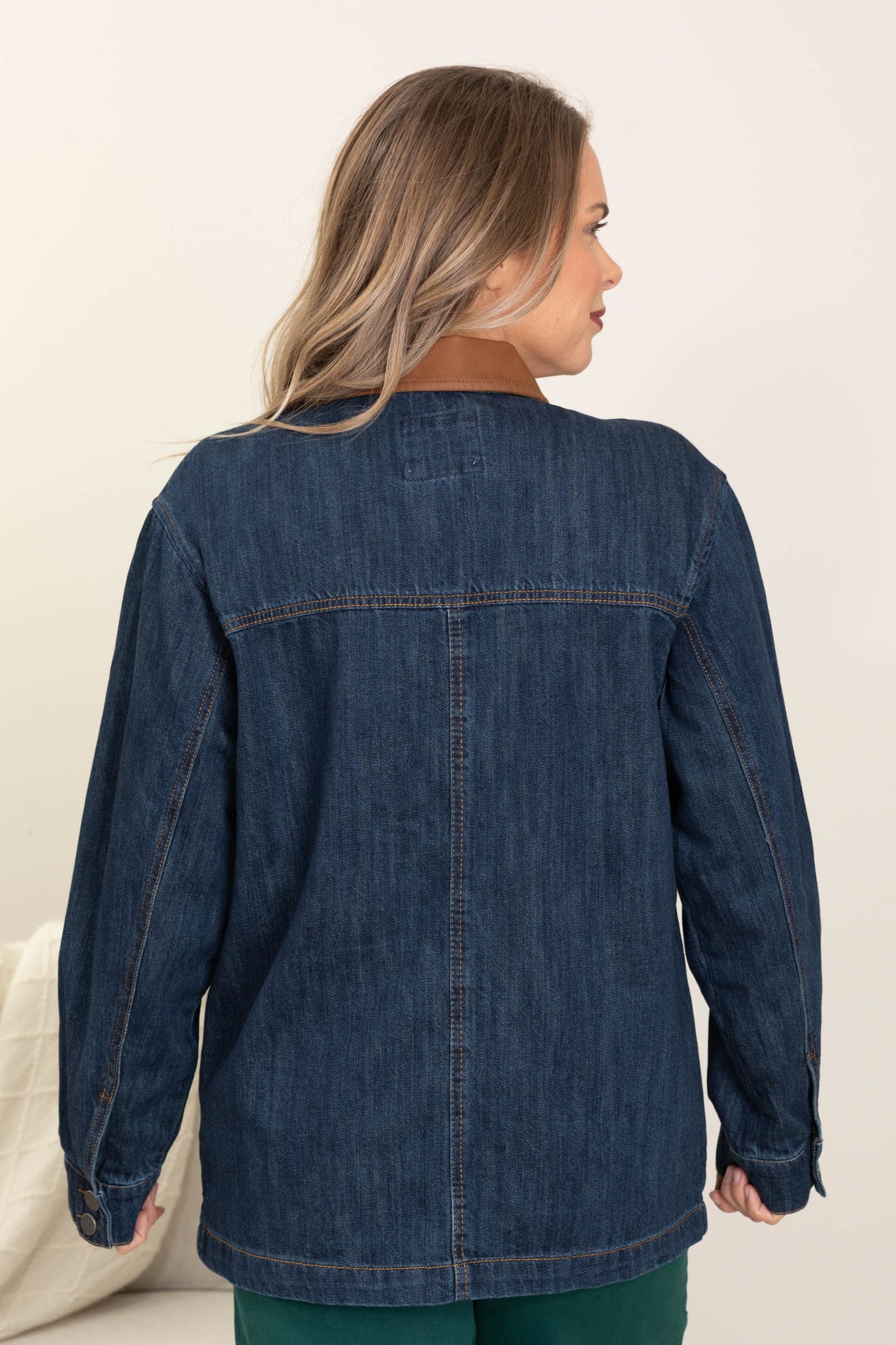 Risen Leather Collar Oversized Denim Jacket