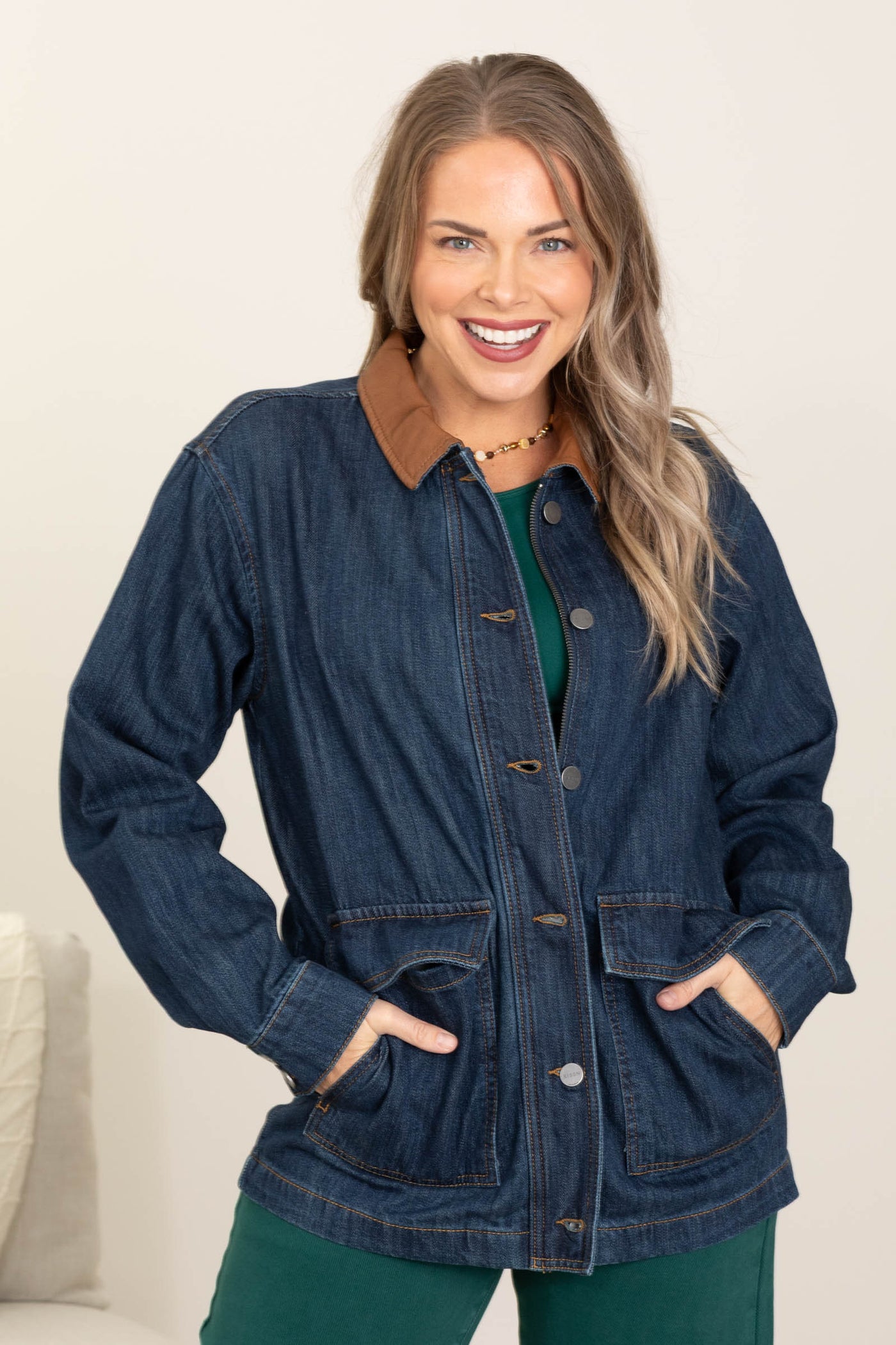 Risen Leather Collar Oversized Denim Jacket