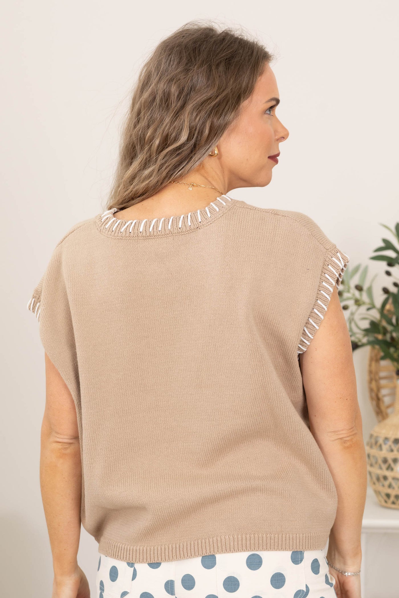 Stitch Detailed Oversized Sweater Vests