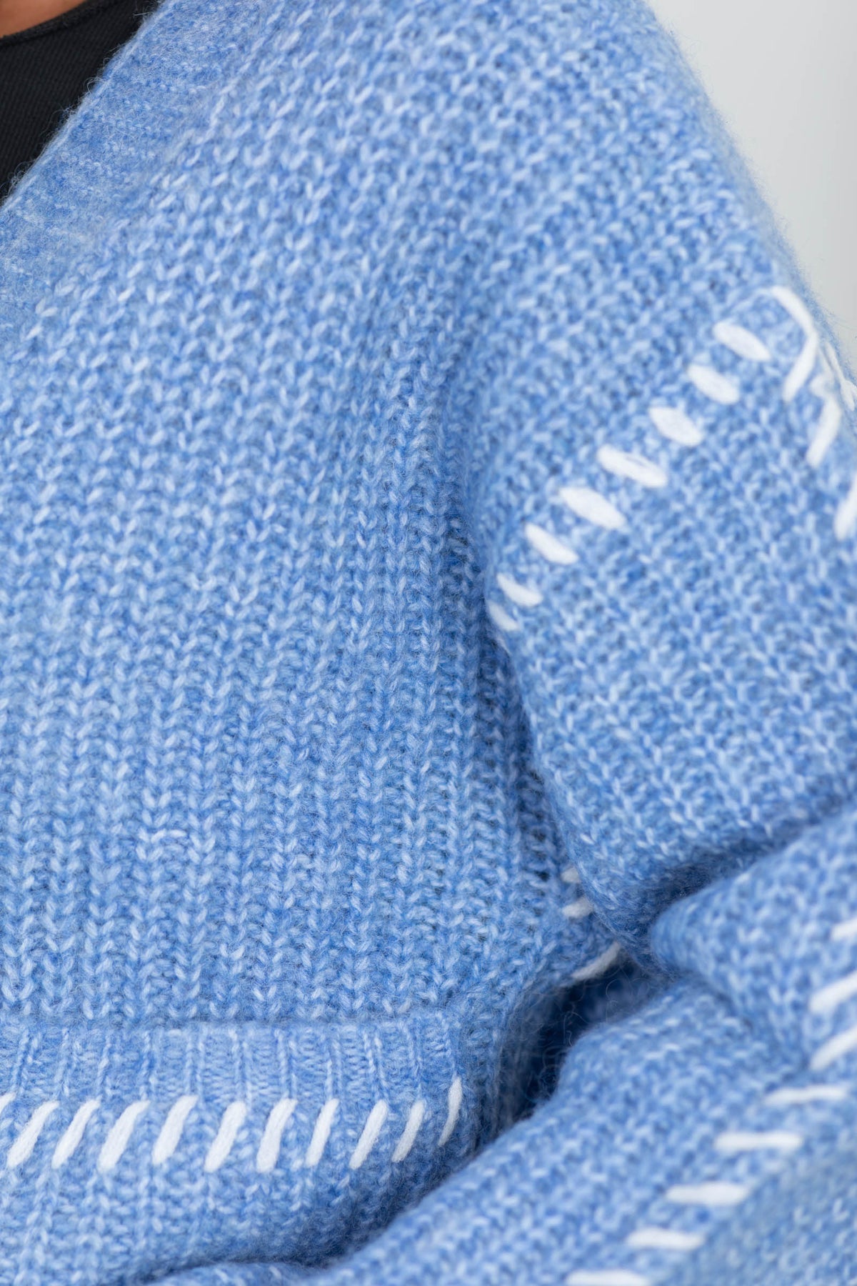 Chunky V-Neck Button Cardigan With Blanket Stitch Detail