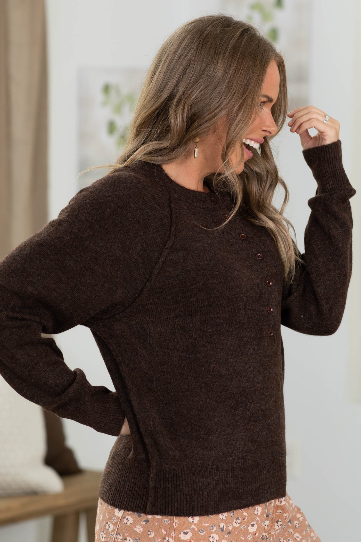 Henley Half Button Sweater Top