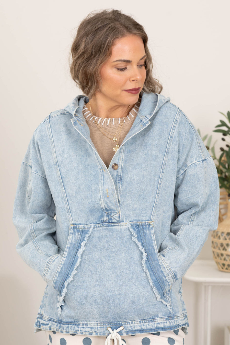 Washed Denim Casual Hoodie