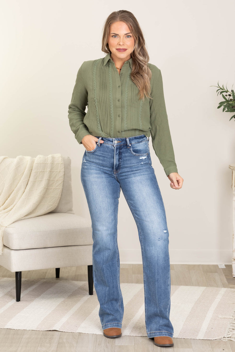 Risen Tummy Control High Rise Straight Jeans