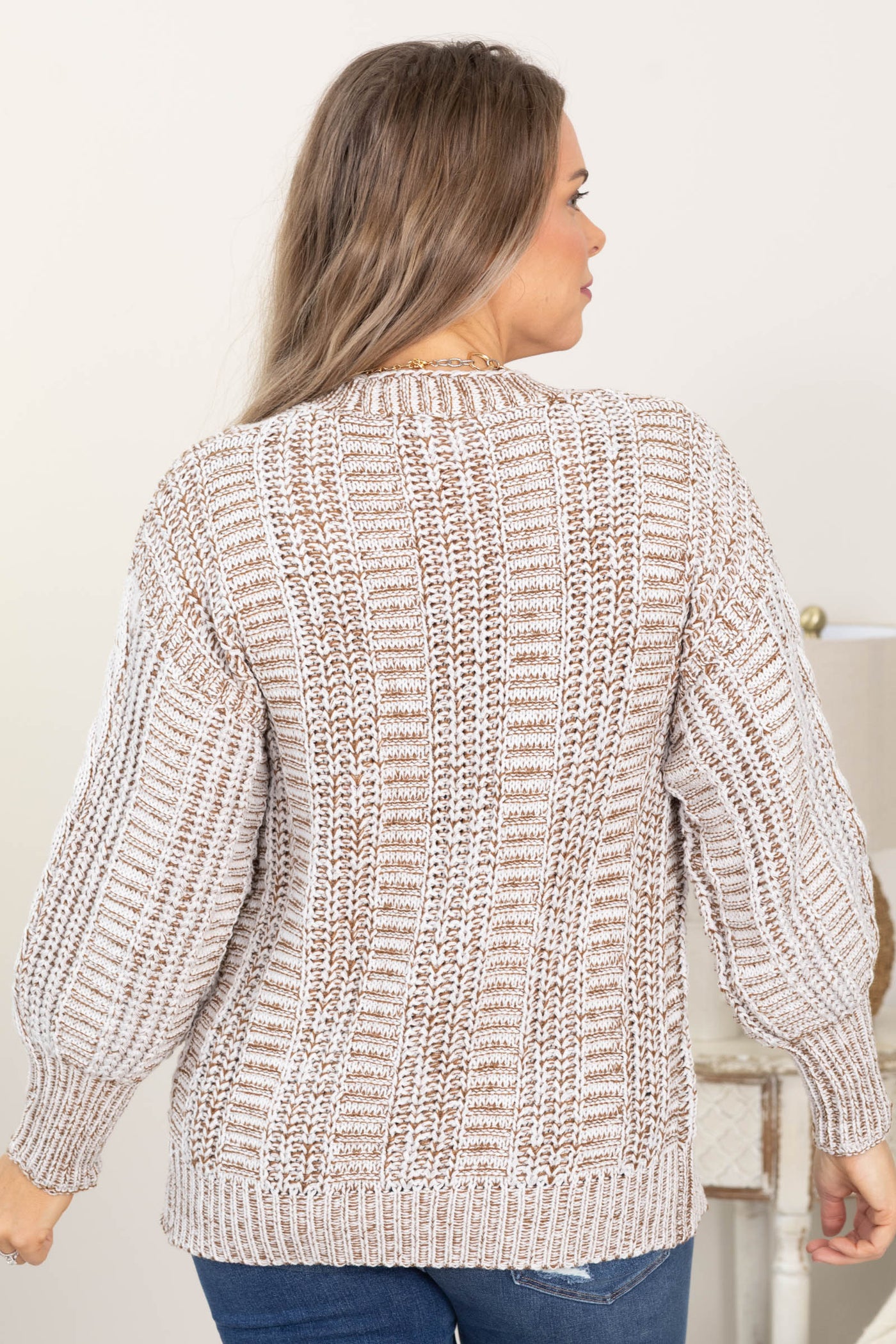 Taupe Two Tone Cable Sweater Cardigan