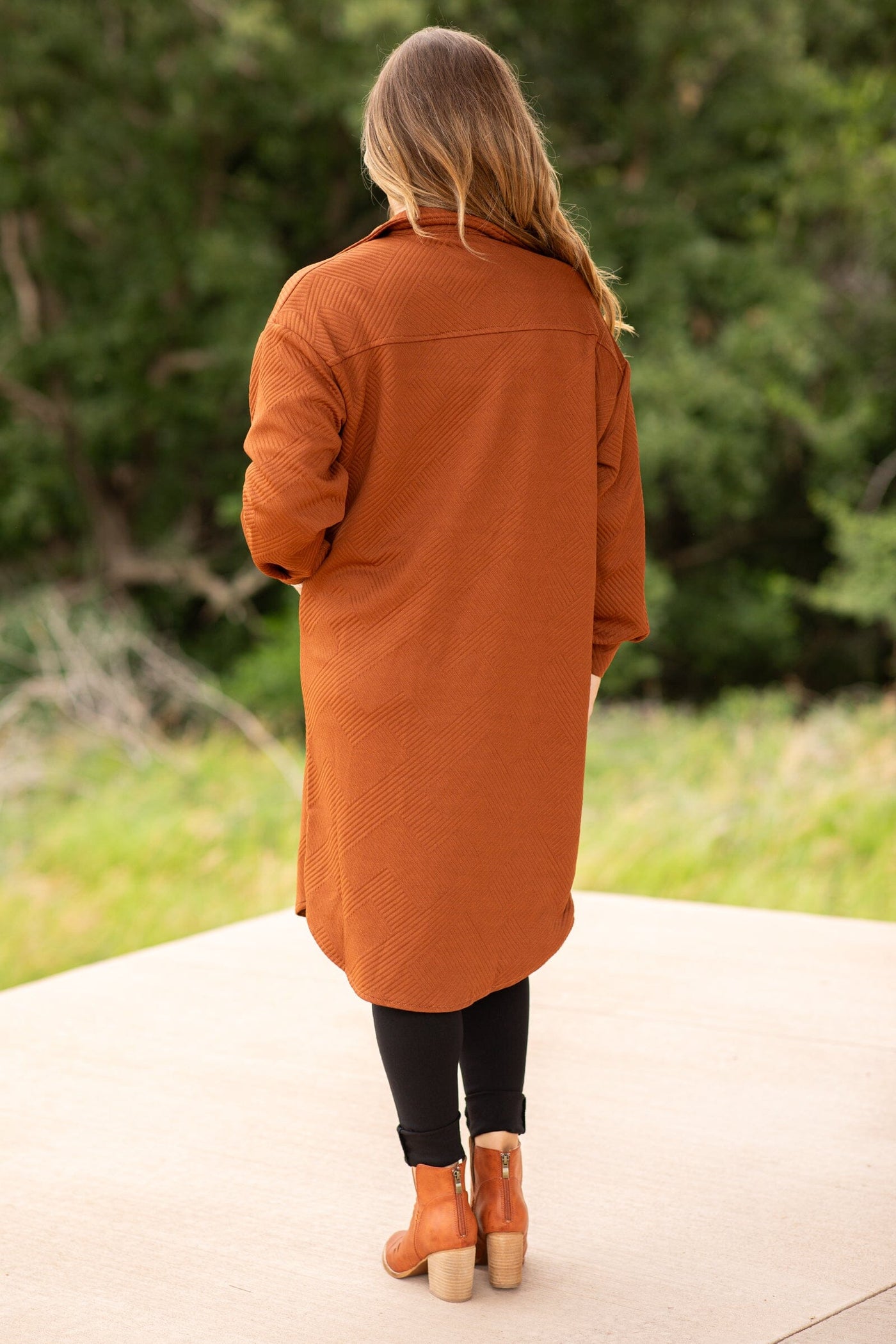Chestnut Quilted Long Shacket - Filly Flair