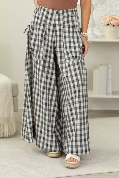 Cotierra Black Plaid Checker Wide Leg Pants- 100% Cotton · Filly Flair