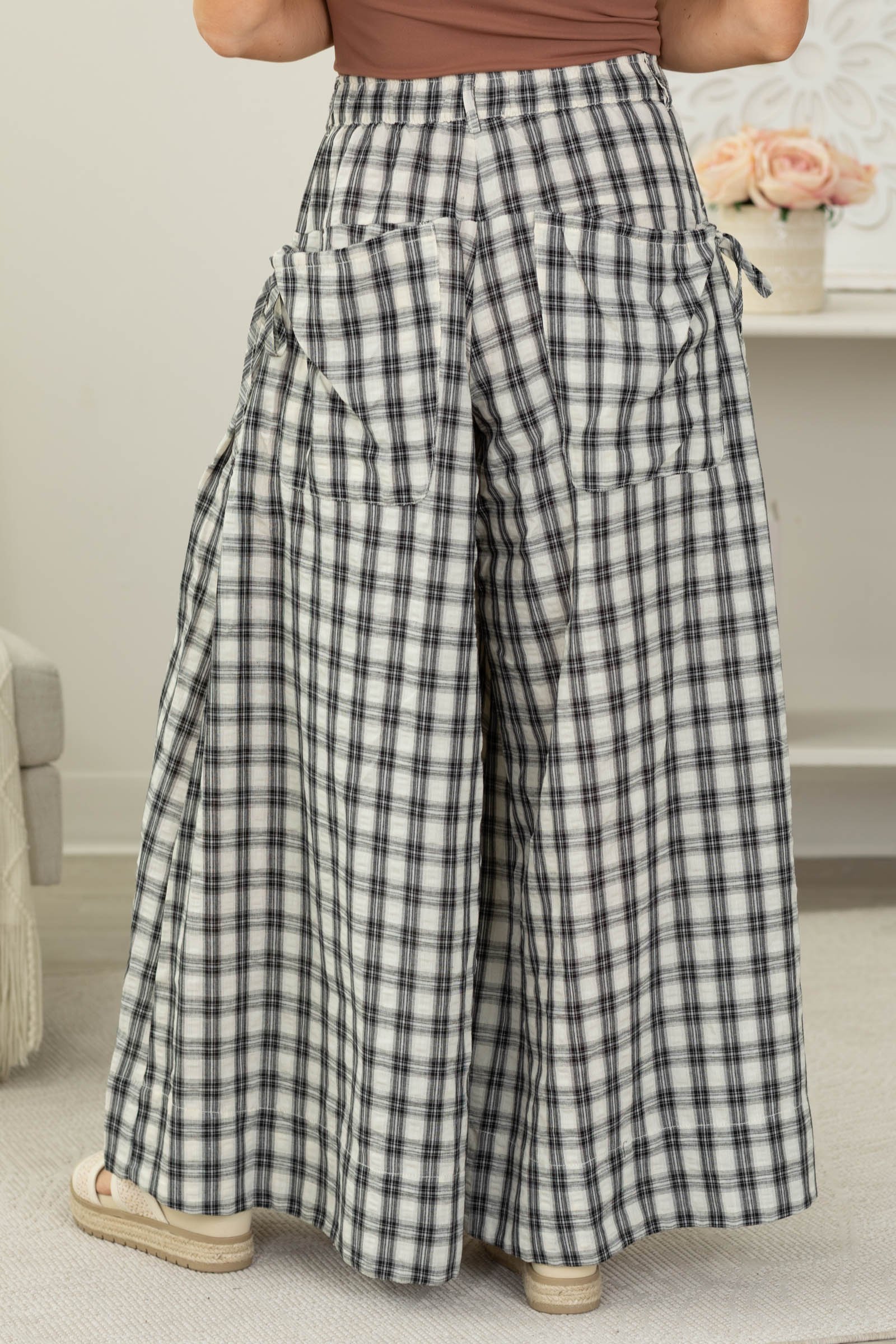 Cotierra Black Plaid Checker Wide Leg Pants- 100% Cotton · Filly Flair