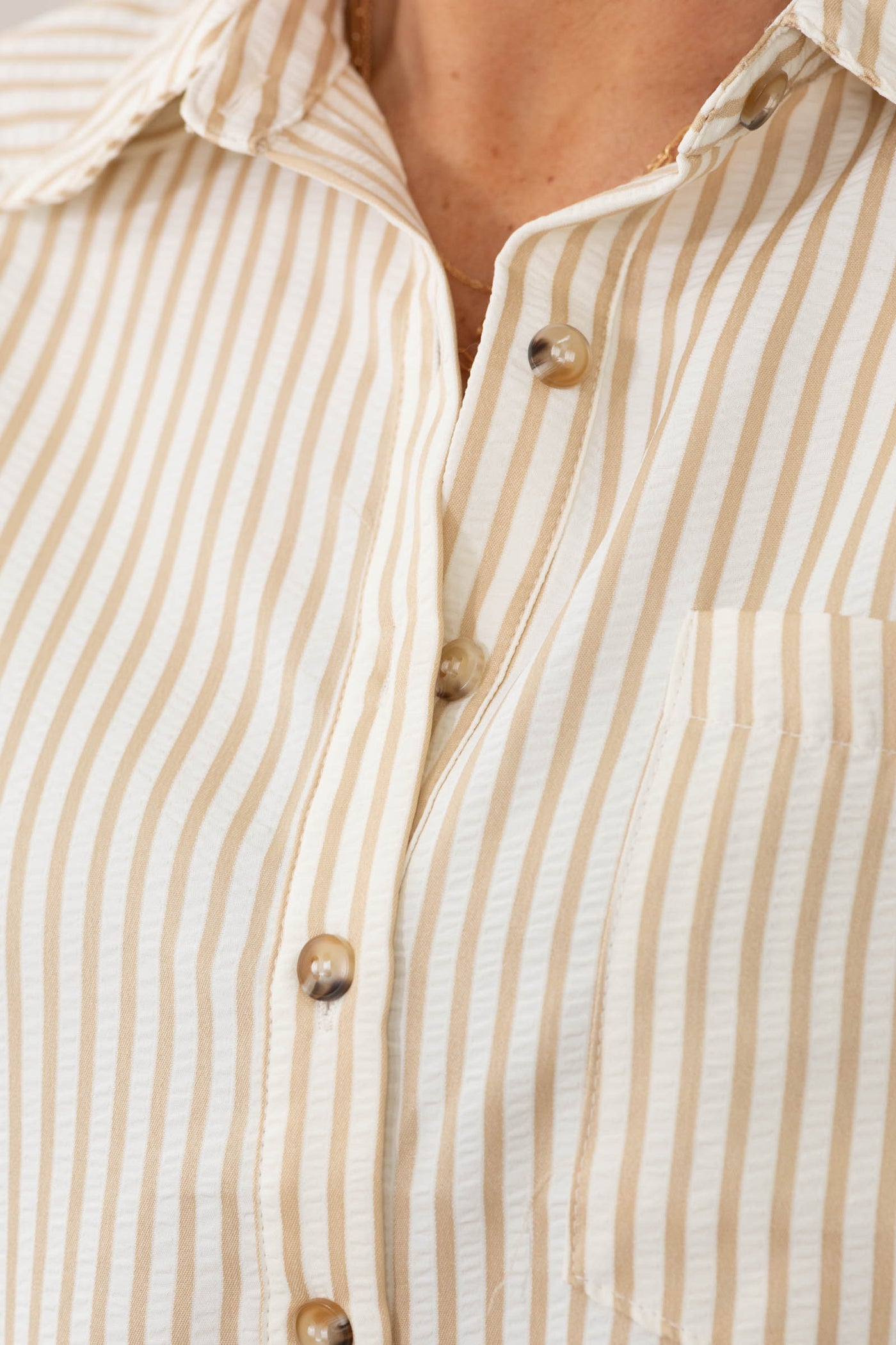 Taupe and Ivory Stripe Babydoll Button Up Top