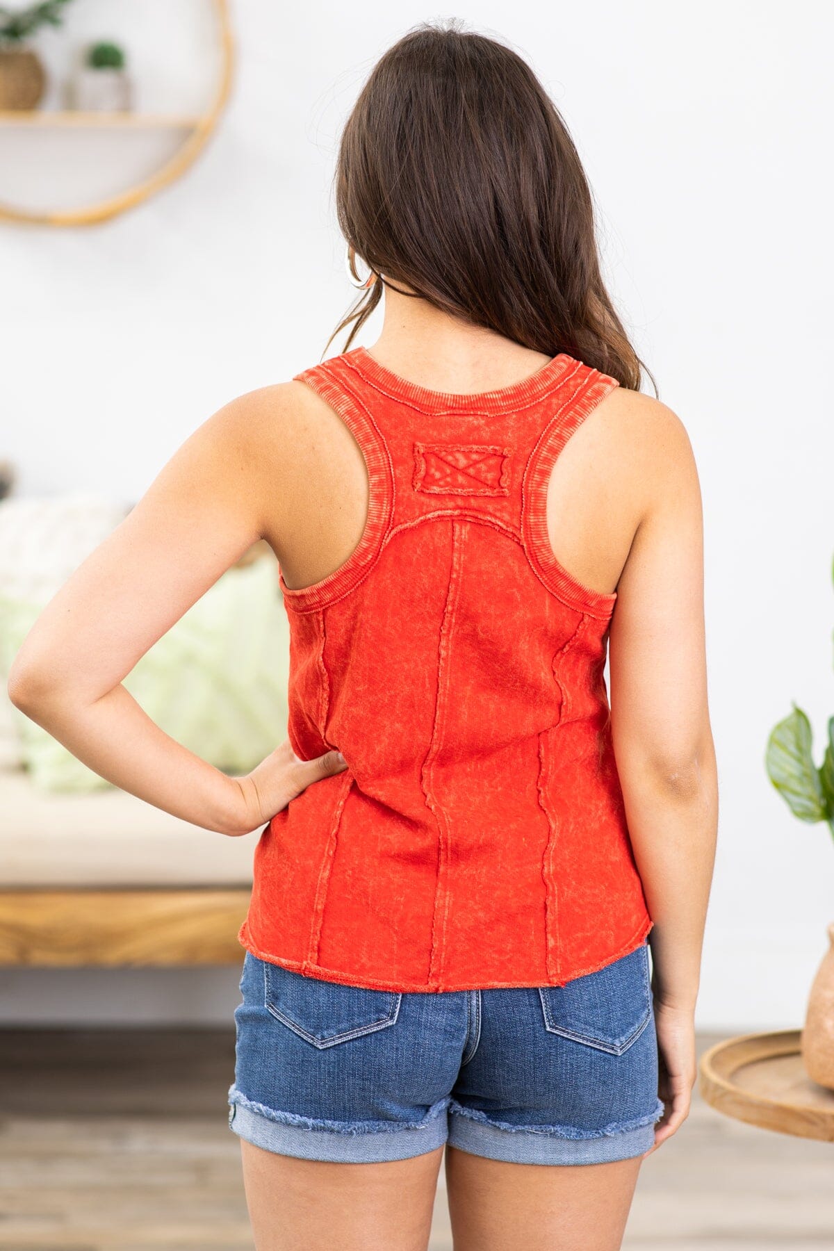 Red Washed Racerback V-Neck Tank - Filly Flair