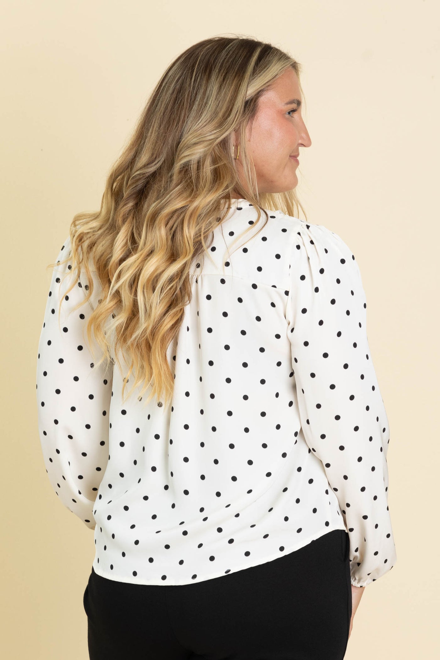 Polka Dot Button Down Woven Long Sleeve Top