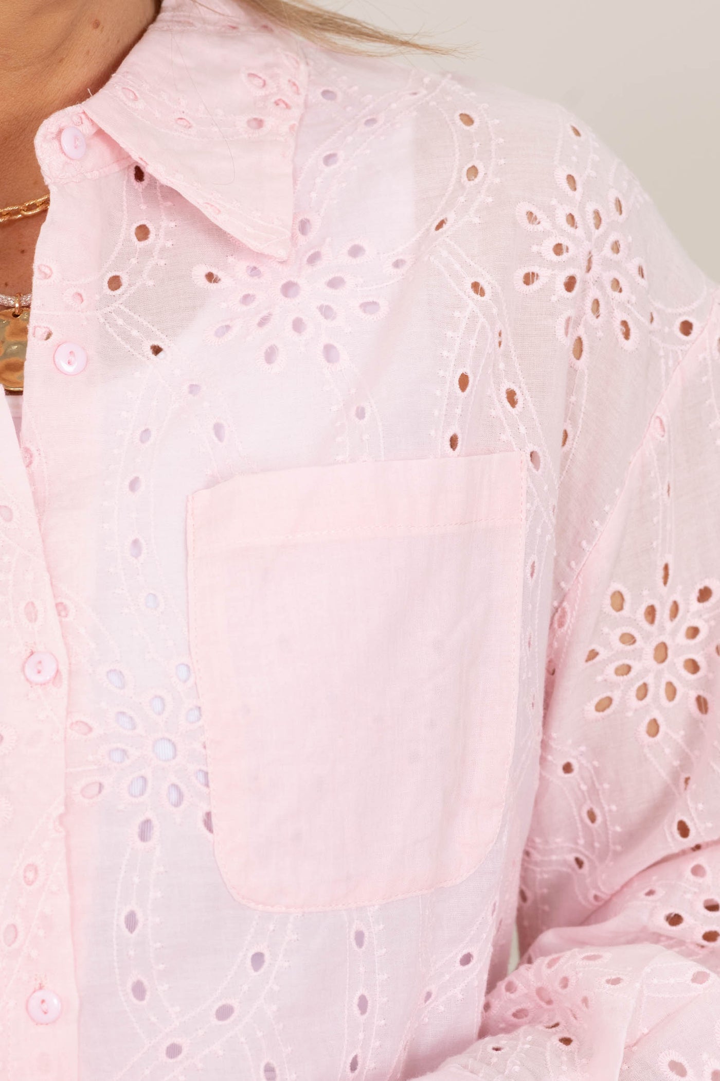 Embroidery Collared Woven Button Up Tops