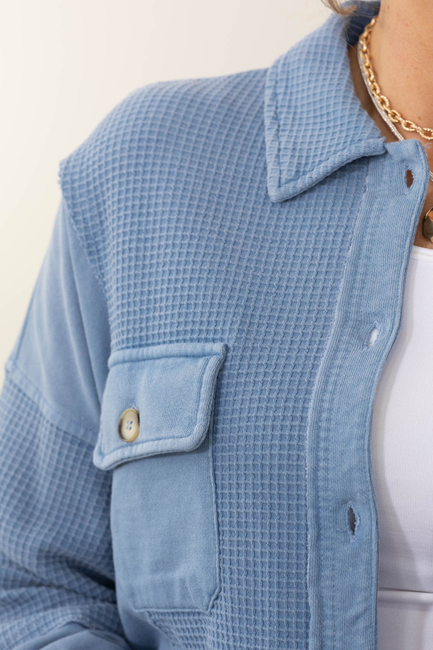 Garment Washed French Terry Waffle Shirt Jackets