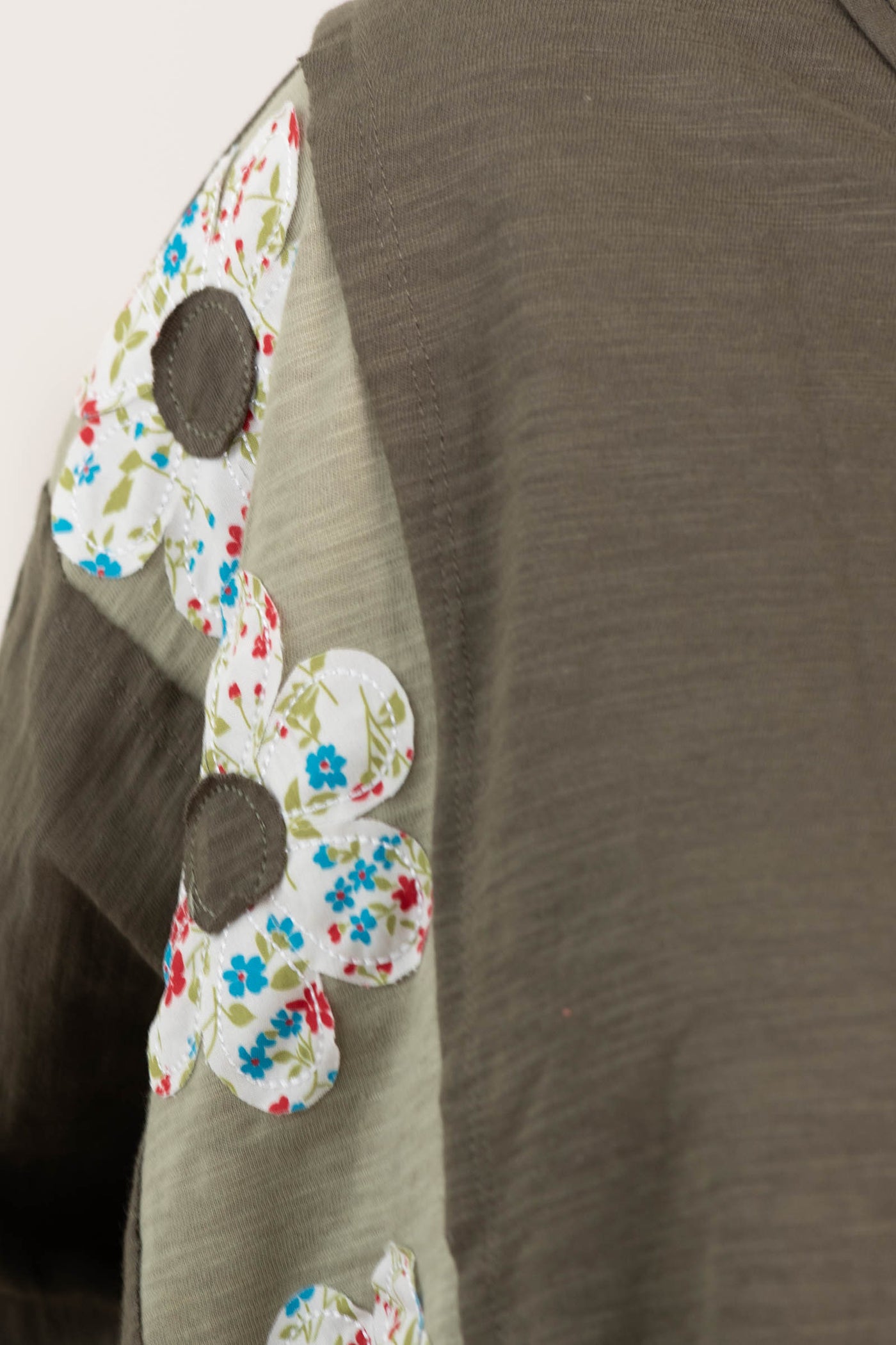 Olive V-Neck Floral Patch Oversized Knit Top